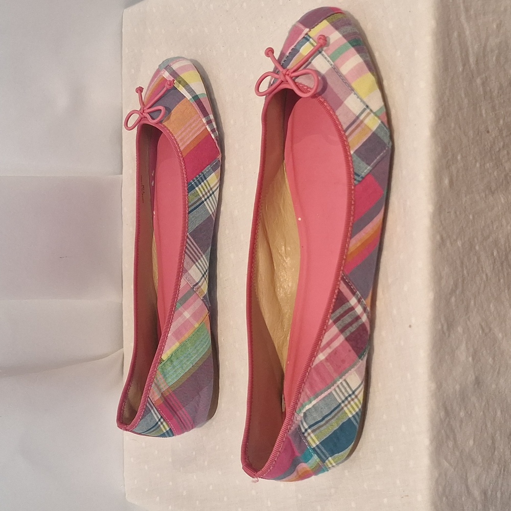 Multicolor Madras Plaid Patchwork Ballet Flats Si… - image 4